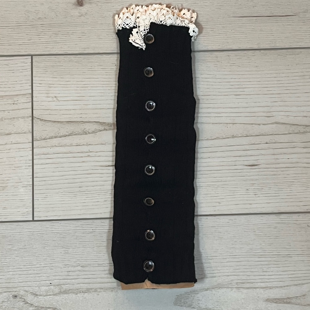 Black Lace Trim Boot Cuffs Leg Warmers Button Knit Cottagecore Womens OS